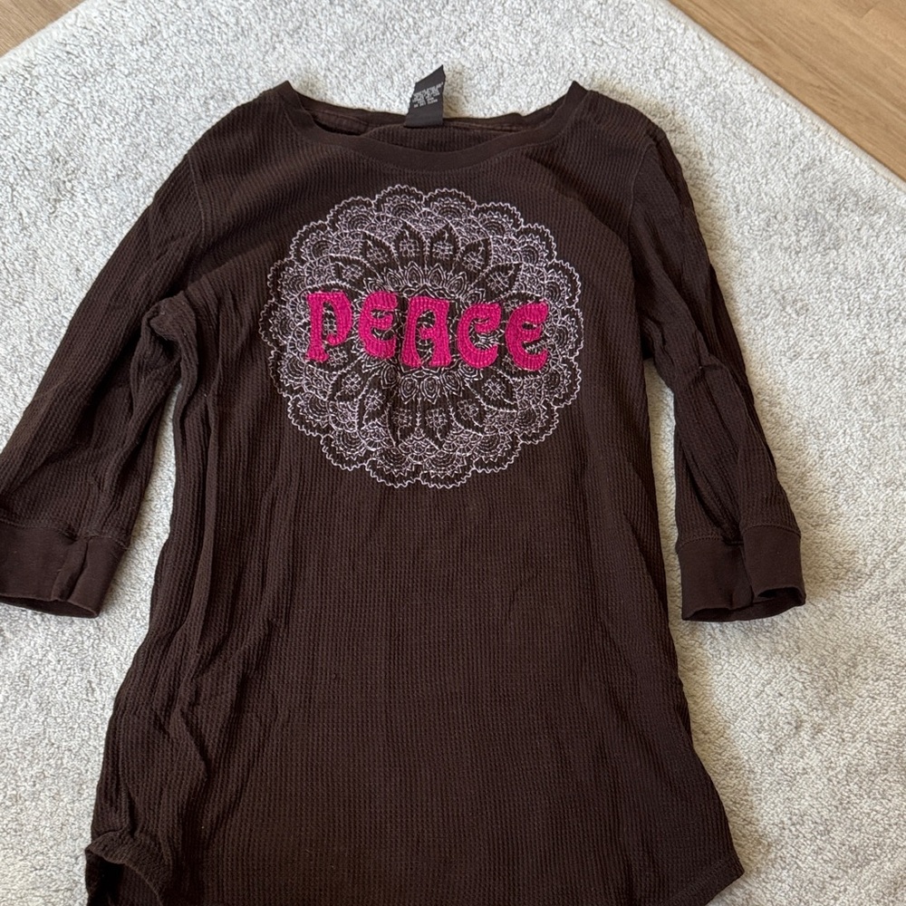 Lucky Brand Chocolate Top with Rose Embroidery